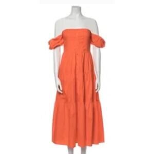 Karlie Tiered Ruffle off the shoulder prairie maxi Midi cotton Dress orange M